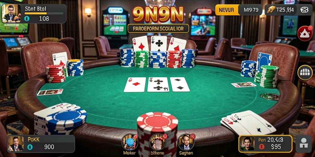 Tangkapan layar gameplay 9N9N menampilkan aksi seru permainan poker.