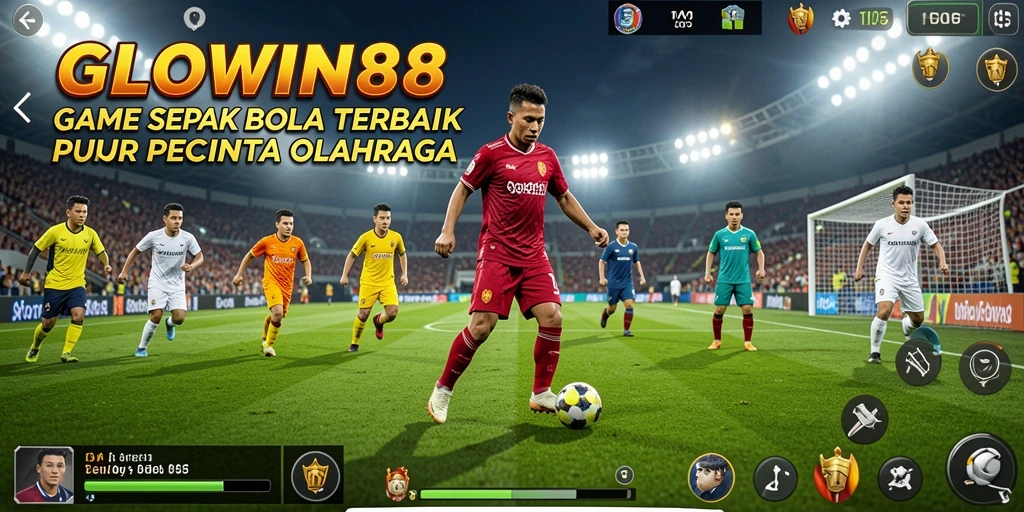 Tampilan gameplay GLOWIN88 dengan aksi pertandingan sepak bola yang mendebarkan.