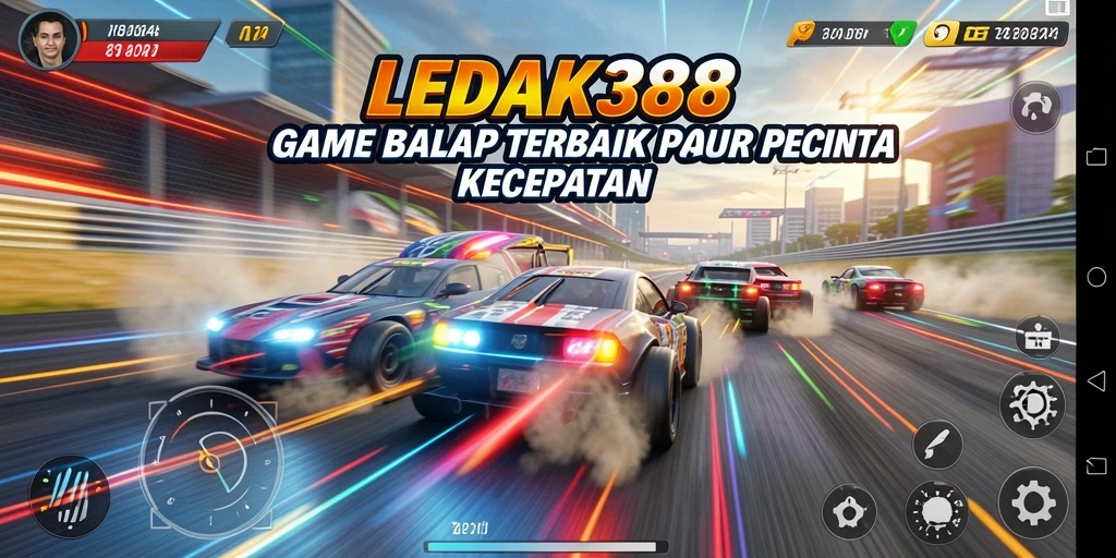 Screenshot dari gameplay LEDAK388 menampilkan balapan yang mendebarkan.