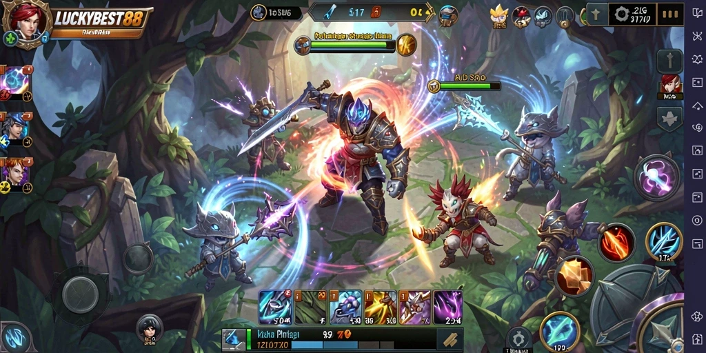 Screenshot gameplay LUCKYBEST88 menunjukkan pertarungan strategi yang mendebarkan.