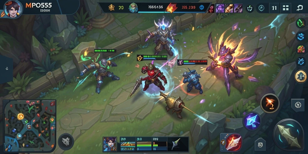 Tampilan aksi intens dalam game MOBA MPO555.