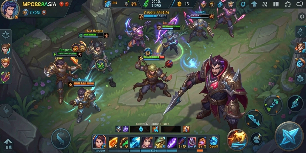 Screenshot gameplay MOBA MPO88ASIA menampilkan aksi pertarungan yang mendebarkan.