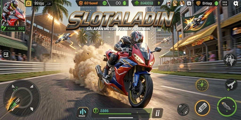 Gameplay SLOTALADIN yang seru dan mendebarkan dalam balapan motor.