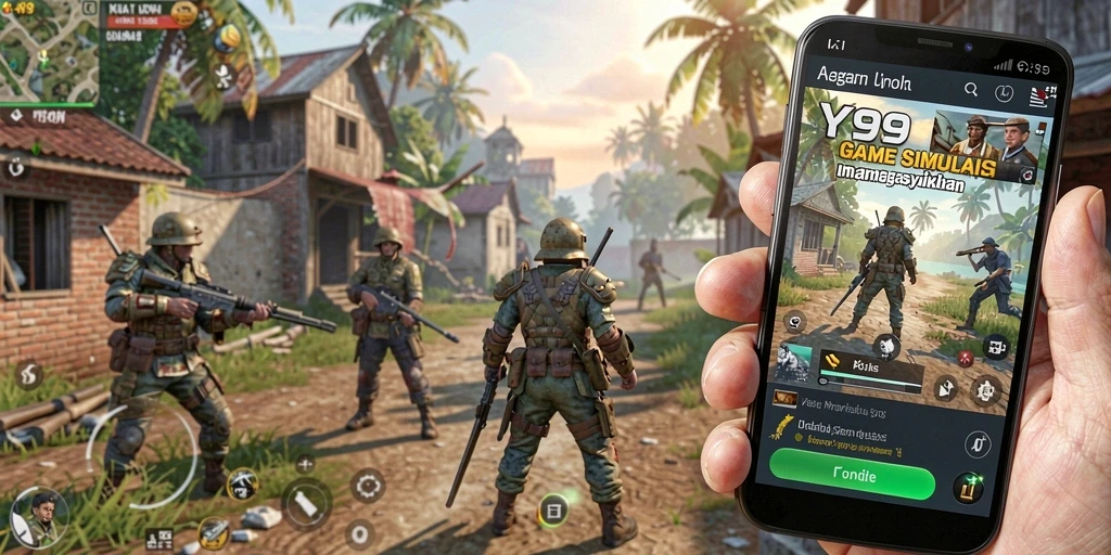 Screenshot gameplay Y89 menampilkan dunia simulasi yang dinamis dan interaktif.